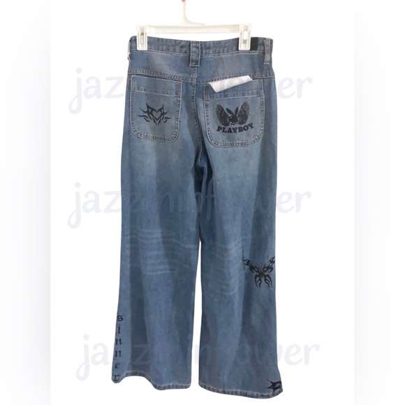 Playboy embroidered sinner lover butterfly rose playboy bunny jeans size 5 new‎ - Picture 1 of 12